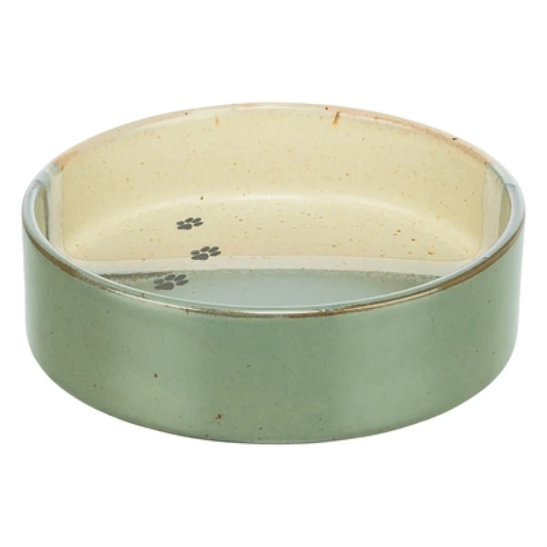 TRIXIE Voer- en Drinkbak Keramiek met Pootprint Groen/Beige - 1 stuk