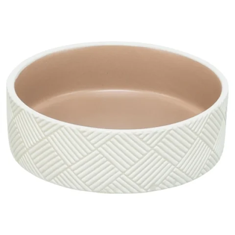 TRIXIE VOERBAK / DRINKBAK PATROON KERAMIEK WIT / BEIGE