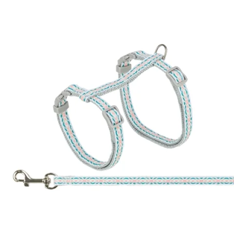 TRIXIE KATTENTUIGJE MET RIEM RETRO MOTIEF GRIJS / BLAUW