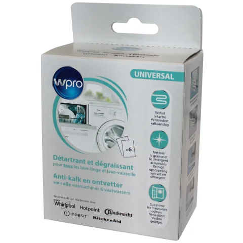 Wpro anti-kalk en ontvetter wasmachine/vaatwasser 6 zakjes - 484000008819