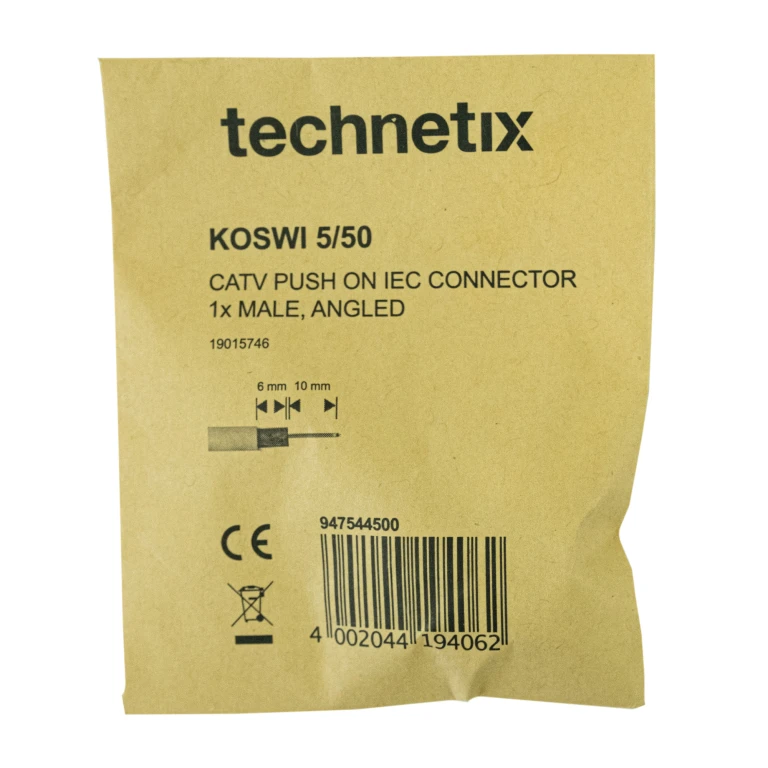 TECHNETIX Antenne stekker Haaks 9.5mm M 4G 1 stuk