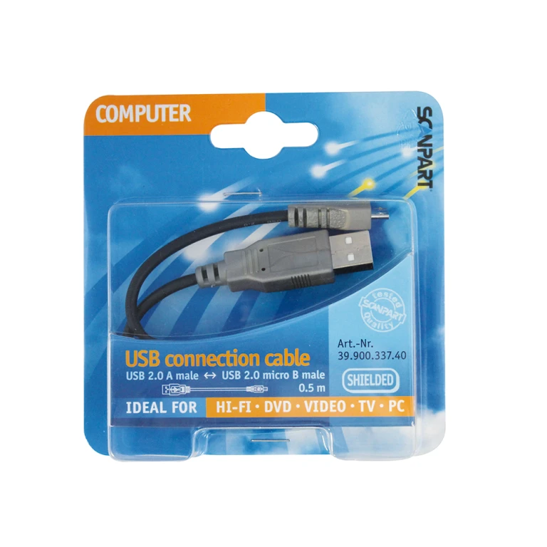 Scanpart laad+datakabel micro USB 0,5m - zwart-zilver