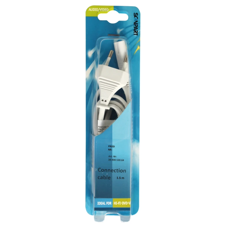 Scanpart Cassetterecordersnoer 1,5m Wit - 1 stuk